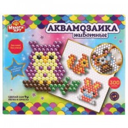 Набор д/детского тв-ва аквамозаика 300 бусин, животные МУЛЬТИ АРТ в кор.48шт																											