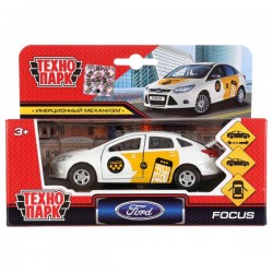 Машина металл FORD focus ТАКСИ, 12 см, двери, багаж., инерц., кор. Технопарк в кор.2*24шт