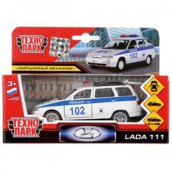 Машина металл LADA 111 полиция 12см, инерц., открыв. двери и багажник в кор. Технопарк в кор.2*24шт