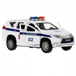 Машина металл "mitsubishi pajero sport полиция" 12см, инерц., белый в кор. Технопарк в кор.2*36шт