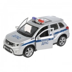 Машина металл SUZUKI VITARA ПОЛИЦИЯ 12 см, двери, багаж, серебр, в кор. Технопарк в кор.2*36шт
