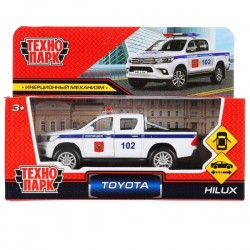 Машина металл TOYOTA HILUX ПОЛИЦИЯ длина 12 см, двери, инерц, белый, в кор. Технопарк в кор.2*36шт