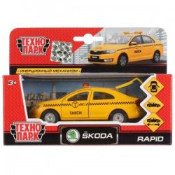 Машина металл SKODA rapid ТАКСИ, 12 cm, дв., багаж., инерц., кор. Технопарк в кор.2*24шт	