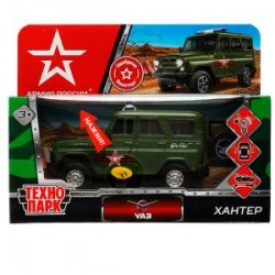 Машина металл свет-звук UAZ HUNTER АРМИЯ РОССИИ 12 см, двер, багаж, ин, кор. Технопарк в кор.2*36шт	